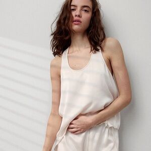 Lunya Washable Silk Tulip Back Top in Tranquil White (soft light green) - Size M